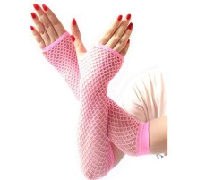 Uzun File Örgü Eldiven Açık Pembe Renk