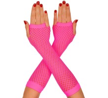 Uzun File Örgü Eldiven Fuşya Renk 26 cm