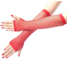 Uzun File Örgü Eldiven Kırmızı Renk