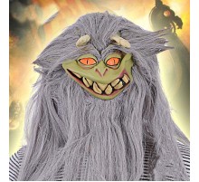 Uzun Kırçıllı Gri Sakallı Turuncu Gözlü Boynuzlu Lateks Canavar Maskesi