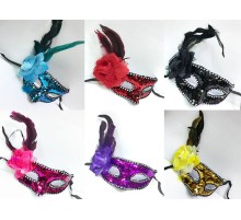 Yandan Tüylü Pul İşlemeli Yılbaşı Parti Maskesi Karışık Renk 12 Adet