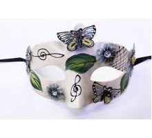 Kelebek ve Çiçek İşlemeli Venedik Maskesi Siyah Renk 10x18 cm