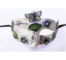 Kelebek ve Çiçek İşlemeli Venedik Maskesi Siyah Renk 10x18 cm