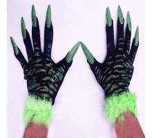 Yeşil Otrişli Cadılar Bayramı Tırnaklı Eldiven 1 Çift