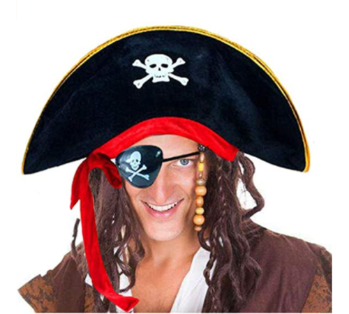 toptan-xml-dropshipping-Yetişkin Boy Kumaş Korsan Şapkası ve Plastik Korsan Göz Maskesi