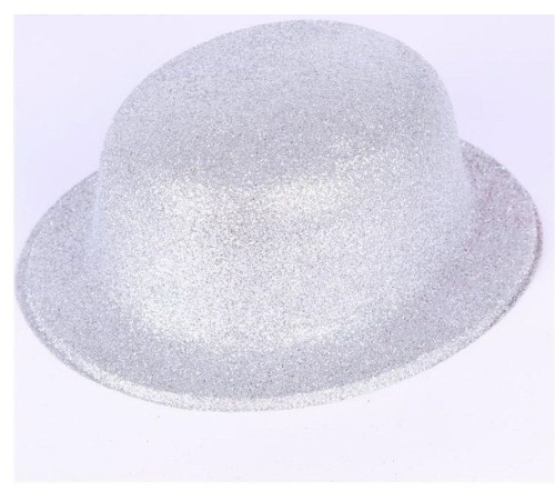 toptan-xml-dropshipping-Gümüş Renk Yuvarlak Simli Plastik Parti Şapkası