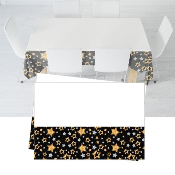 toptan-xml-dropshipping-Yıldızlar Siyah Masa Örtüsü 120x180 cm