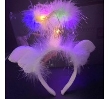 Beyaz Kanatlı Beyaz Tüylü Led Işıklı 3 Fonksiyonlu Melek Hare Taç 20x25 cm