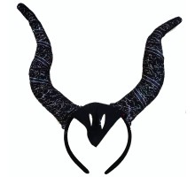 Siyah Renk Mega Boy Motif İşleme Boynuzlu Tasarımlı Mega Malefiz Tacı 30x28 cm