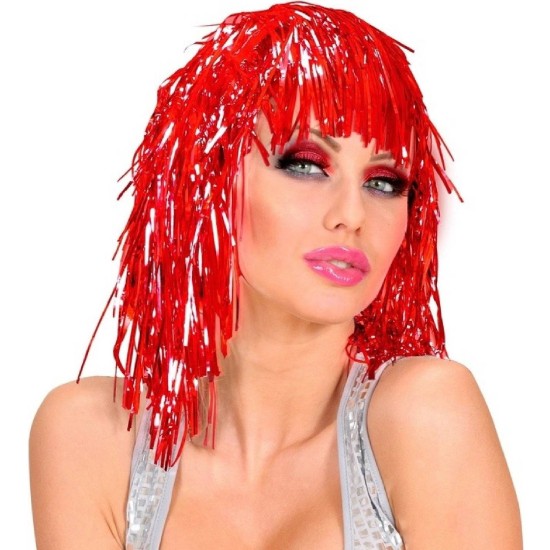 Kırmızı Işıltılı Metalize Parti Peruğu