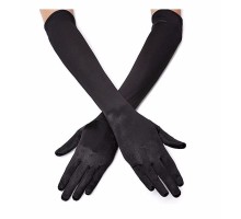 Siyah Renk Dirseğe Kadar Uzun Kumaş Eldiven