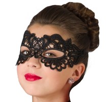 Siyah Renk Ekstra Lüks Uzun Dantel İşlemeli Parti Maskesi 6 No