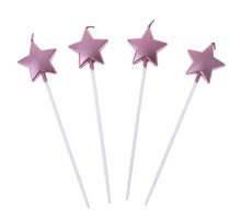 Pembe Rose Renk Yıldız Şekilli Pasta Mumu Pasta Süsleme Doğum Günü 4 Adet