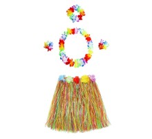 Yetişkin ve Çocuk Uyumlu Luau Aloha Hawaii  Kolye Renkli Etek Taç ve Bileklik Seti