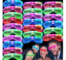 Led Işıklı Pilli Panjur Şekilli Rengarenk Yanıp Sönen Lüks Parti Gözlüğü Karışık 12 Adet