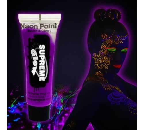 toptan-xml-dropshipping-Karanlıkta Parlayan Fosforlu Neonlu Glow Parti Yüz Boyası Vücut Kremi Mor Renk