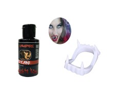 Beyaz Renk Çift Damak Takma Vampir Dişi ve 50 gr Tiyatro Kanı