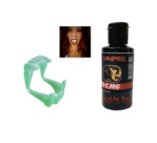 Fosforlu Çift Damak Takma Vampir Dişi ve 50 gr Tiyatro Kanı