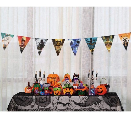toptan-xml-dropshipping-Cadılar Bayramı Halloween Flama Bayrak Banner Süs 8 li 3 Metre