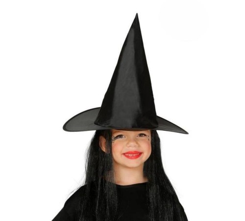 toptan-xml-dropshipping-Çocuk Boy Siyah Cadı Şapkası ve Uzun Siyah Cadı Peruğu