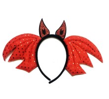 Kırmızı Renk Yarasa Model Boynuzlu Halloween Tacı 37x19 cm