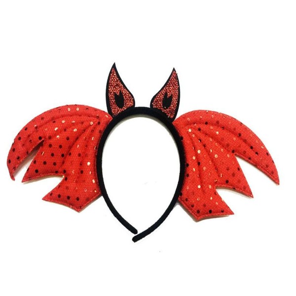 toptan-xml-dropshipping-Kırmızı Renk Yarasa Model Boynuzlu Halloween Tacı 37x19 cm