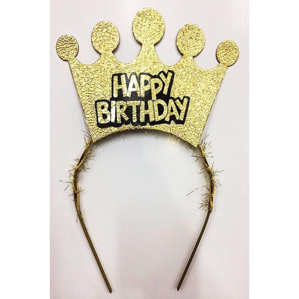 toptan-xml-dropshipping-Happy Birthday Yazılı Altın Renk Doğum Günü Tacı