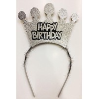 Happy Birthday Yazılı Gümüş Renk Doğum Günü Tacı