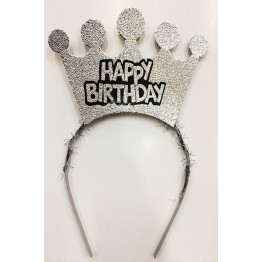 Happy Birthday Yazılı Gümüş Renk Doğum Günü Tacı