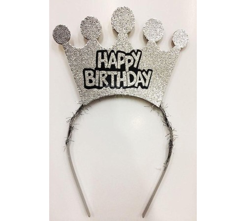 toptan-xml-dropshipping-Happy Birthday Yazılı Gümüş Renk Doğum Günü Tacı