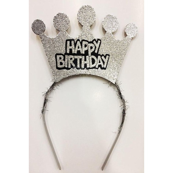 toptan-xml-dropshipping-Happy Birthday Yazılı Gümüş Renk Doğum Günü Tacı