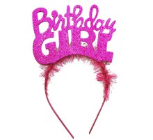 Birthday Girl Yazılı Fuşya Renk Parti Kızı Doğum Günü Tacı