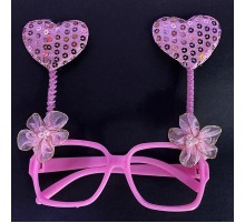 Pembe Renk Kalp Figürlü Camsız Metalize Parti Gözlüğü