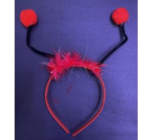 Kırmızı Ponponlu Gösteriler İçin Plastik Uğur Böceği Tacı