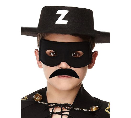 toptan-xml-dropshipping-Siyah Renk Zorro Şapkası Zorro Maskesi ve Zorro Bıyık Çocuk Boy