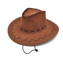 Bağcıklı Yetişkin Boy Nubuk Süet Kovboy Şapkası Kahve Renk