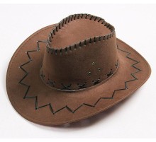 Bağcıklı Yetişkin Boy Nubuk Süet Kovboy Şapkası Koyu Kahve Renk