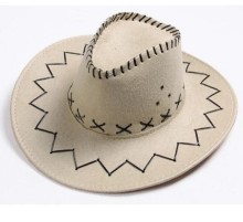 Bağcıklı Çocuk Boy Nubuk Süet Kovboy Şapkası Krem Renk