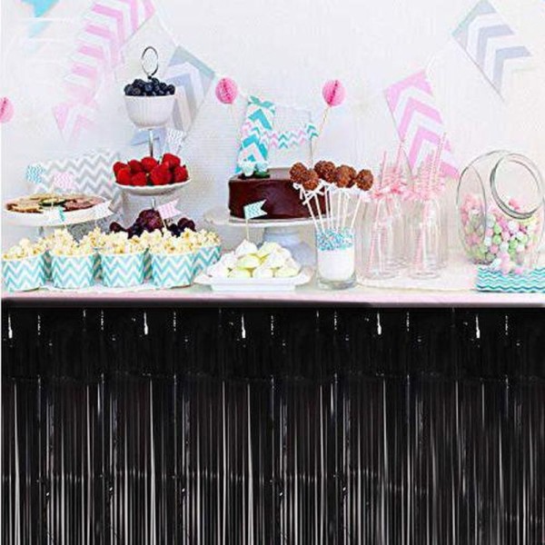 toptan-xml-dropshipping-Püsküllü Siyah Renk Masa Eteği 70x300 cm