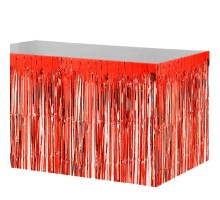 Püsküllü Işıltılı Metalize Kırmızı Renk Masa Eteği 70x300 cm