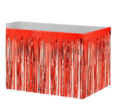 toptan-xml-dropshipping-Püsküllü Işıltılı Metalize Kırmızı Renk Masa Eteği 70x300 cm