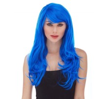 Mavi Renk Uzun Dalgalı Parti Peruğu