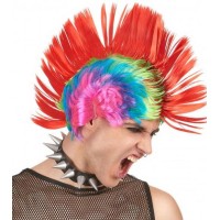Mohican Mohawk Punk 70 li Yıllar 80 li Yıllar Peruğu Rainbow Peruk Kırmızı Saçaklı