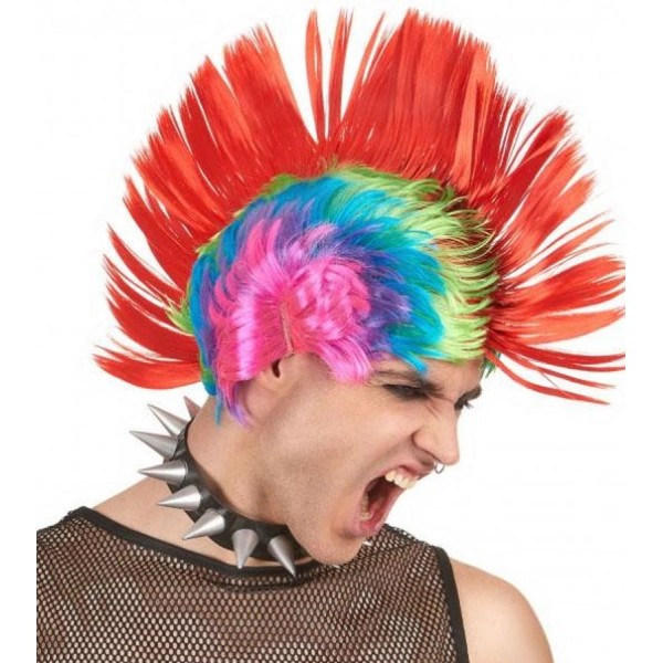 toptan-xml-dropshipping-Mohican Mohawk Punk 70 li Yıllar 80 li Yıllar Peruğu Rainbow Peruk Kırmızı Saçaklı