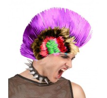 Mohican Mohawk Punk 70 li Yıllar 80 li Yıllar Peruğu Rainbow Peruk Mor Saçaklı