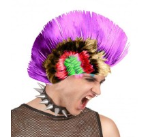 Mohican Mohawk Punk 70 li Yıllar 80 li Yıllar Peruğu Rainbow Peruk Mor Saçaklı