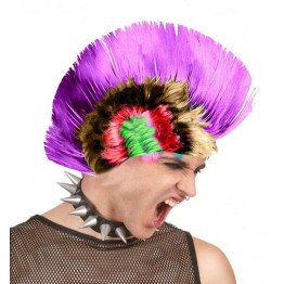 Mohican Mohawk Punk 70 li Yıllar 80 li Yıllar Peruğu Rainbow Peruk Mor Saçaklı