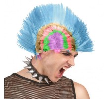 Mohican Mohawk Punk 70 li Yıllar 80 li Yıllar Peruğu Rainbow Peruk Mavi Saçaklı