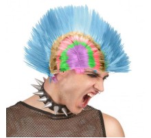 Mohican Mohawk Punk 70 li Yıllar 80 li Yıllar Peruğu Rainbow Peruk Mavi Saçaklı