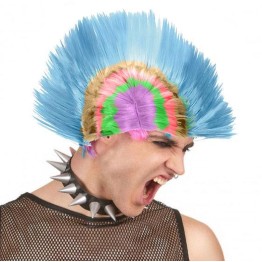 Mohican Mohawk Punk 70 li Yıllar 80 li Yıllar Peruğu Rainbow Peruk Mavi Saçaklı